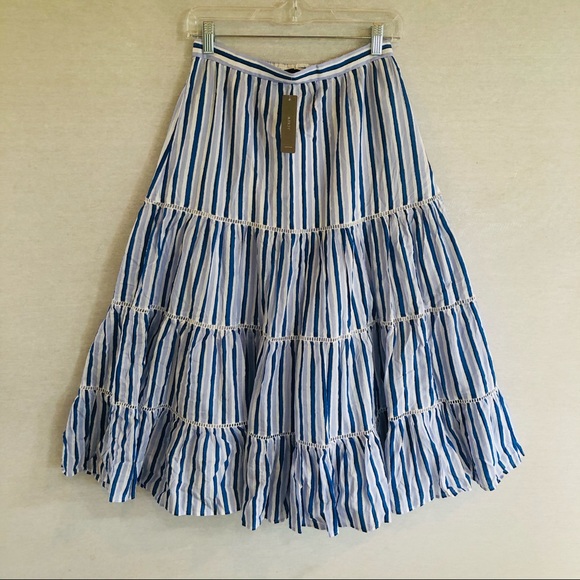 J Crew Blue Striped Cotton Tiered Skirt NWT XXSP - Picture 3 of 9